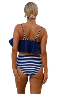 Sexy Navy Top and Striped Bottom High Waist Swimwear