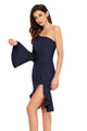 Sexy Navy Twist and Ruffle Accent One Shoulder Prom Dress