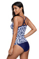 Sexy Navy White Leafy Print 2pcs Tankini Swimsuit