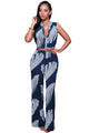 Sexy Navy White Print Button Front Belted Jumpsuit