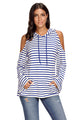 Sexy Navy White Striped Cold Shoulder Long Sleeve Top