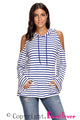 Sexy Navy White Striped Cold Shoulder Long Sleeve Top