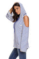 Sexy Navy White Striped Cold Shoulder Long Sleeve Top