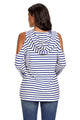 Sexy Navy White Striped Cold Shoulder Long Sleeve Top