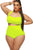 Sexy Neon Yellow Halter Bandeau High Waist Plus Size Swimwear