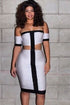 Sexy Off-shoulder Black White Midi Dress with Cut-out