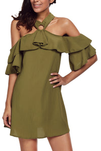 Sexy Olive Adorable Sexy O Ring Detail Ruffle Dress