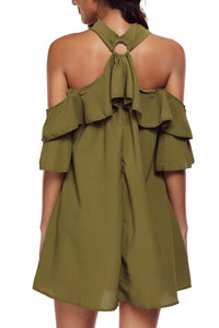 Sexy Olive Adorable Sexy O Ring Detail Ruffle Dress