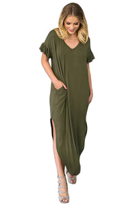 Sexy Olive Beachy Keen Ruffle Sleeve T-shirt Maxi Dress