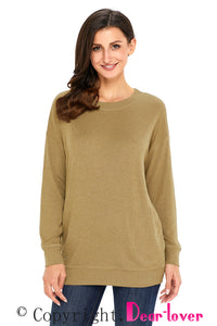 Sexy Olive Casual Pocket Style Long Sleeve Top