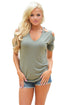 Sexy Olive Cold Shoulder Ruched Sides T-shirt