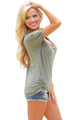 Sexy Olive Cold Shoulder Ruched Sides T-shirt