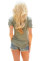 Sexy Olive Cold Shoulder Ruched Sides T-shirt