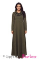 Sexy Olive Cow Neck Long Sleeve Maxi Dress