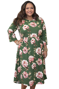 Sexy Olive Floral Printing Plus Size Dress