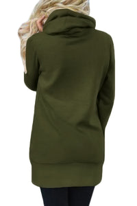 Sexy Olive Funnel Neck Long Sleeve Pocket Hoodie