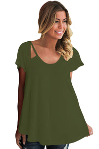 Sexy Olive Green Cutout Cold Shoulder Flowy Top