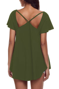 Sexy Olive Green Cutout Cold Shoulder Flowy Top