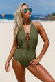 Sexy Olive Green Lace Up Halter One Piece Swimsuit