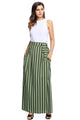 Sexy Olive Green Striped Maxi Skirt