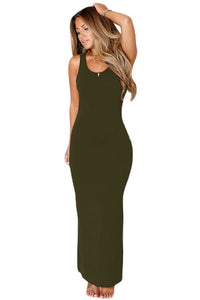 Sexy Olive Hollowed Back Maxi Jersey Dress