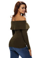 Sexy Olive Knit Off Shoulder Ribbed Long Sleeves Top