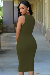 Sexy Olive Lace-up Front Midi Dress