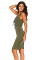 Sexy Olive Lace-up Front Midi Dress