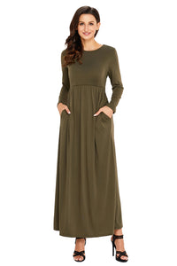 Sexy Olive Long Sleeve High Waist Maxi Jersey Dress