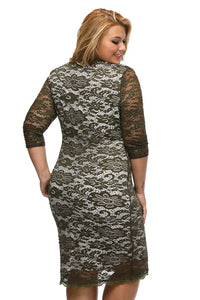 Sexy Olive Plus Size Laced Overlay High Low Dress