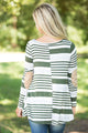 Sexy Olive Striped Patch Elbow Raglan Blouse