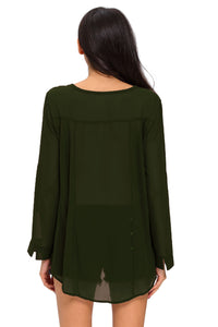 Sexy Olive V-Neck Button Detail Dip Back Blouse Top