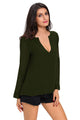 Sexy Olive V-Neck Button Detail Dip Back Blouse Top