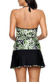 Sexy Olive White Spots V-neck Tankini Wrapped Skirt Swimsuit