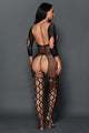 Sexy Open Cup Fishnet Off-shoulder Bodystocking with Bow