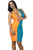 Sexy Orange Blue Block Plunging Neck Bodycon Dress