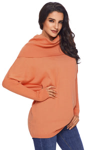 Sexy Orange Cozy Cowl Neck Long Sleeve Sweater