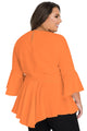 Sexy Orange Crochet Insert Bell Sleeve Plus Size Top