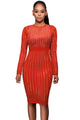Sexy Orange Faux Suede Rhinestone Front Long Sleeves Dress