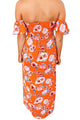 Sexy Orange Floral Print Elastic Bandeau Top Off Shoulder Boho Maxi Dress
