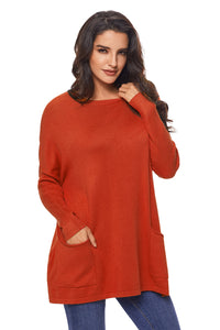 Sexy Orange Oversize Fit Pocket Sweater Tunic