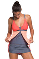 Sexy Orange Pink Colorblock Tankini Skort Bottom Swimsuit
