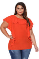 Sexy Orange Ruffled Detail Flutter Sleeves Plus Size Top