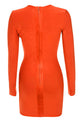 Sexy Orange Side Lace Up Long Sleeve Bandage Dress