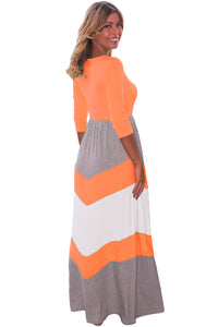 Sexy Orange and Gray Chevron Maxi Dress