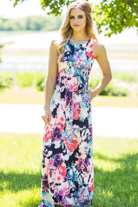 Sexy Painting Floral Print Sleeveless Long Boho Dress