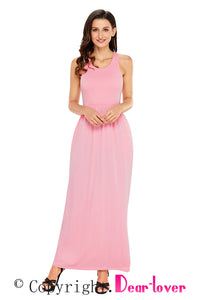 Sexy Pale Pink Racerback Maxi Dress with Pockets