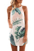 Sexy Palm Tree Leaf Print Ivory Sleeveless Dress