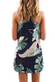 Sexy Palm Tree Leaf Print Navy Sleeveless Dress