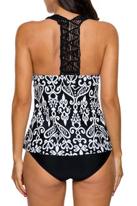 Sexy Patchwork Printed Open Back Tankini Set